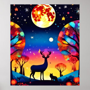 Poster Feu de nuit de la forêt
