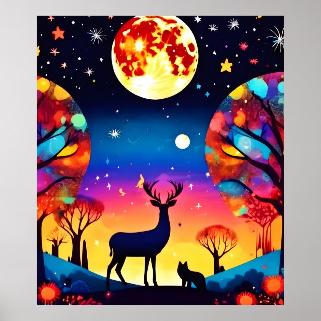 Poster Feu de nuit de la forêt (Devant)