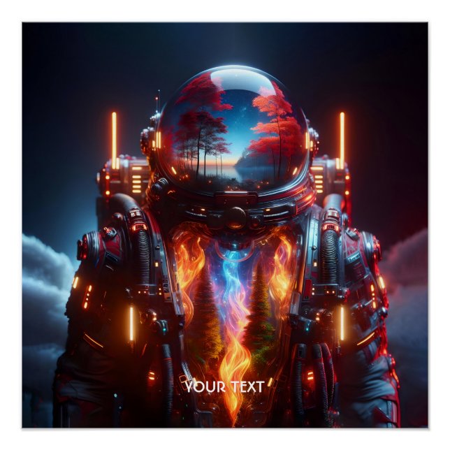 Poster Feu de paysage d'astronautes mignons Imaginaire (Devant)