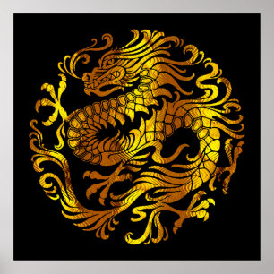 Poster Feu Doré : Gravure d'un Dragon