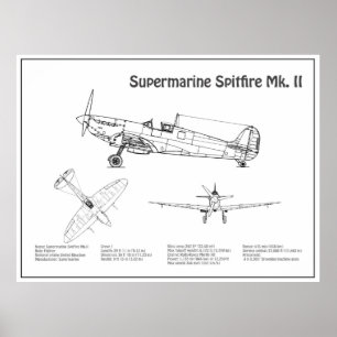 Poster Feu Spitfire Supermarine - Plan d'avion BD