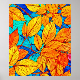 Poster Feuillage d'automne doré : Peinture Feuille brilla
