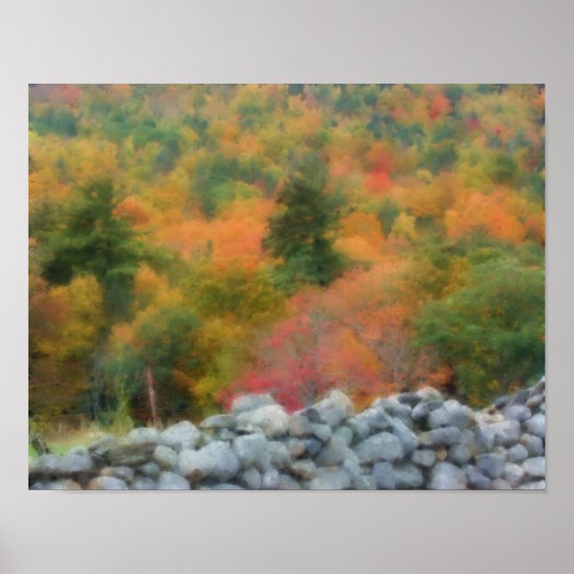 Poster Feuillage d'automne Pierre Mur Nature Art (Devant)