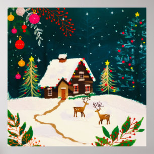 Poster Feuillage de forêt rustique automne Berries d'hive