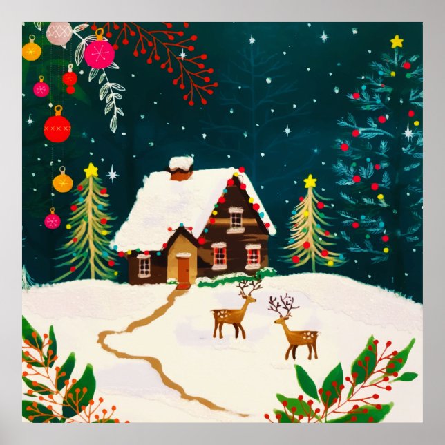 Poster Feuillage de forêt rustique automne Berries d'hive (Devant)