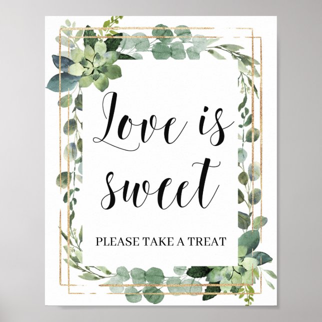 Poster Feuillage de verdure moderne succulent l'amour est (Devant)