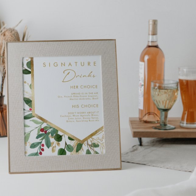 Poster Feuillage moderne de Noël | Boissons blanches de p (Créateur téléchargé)