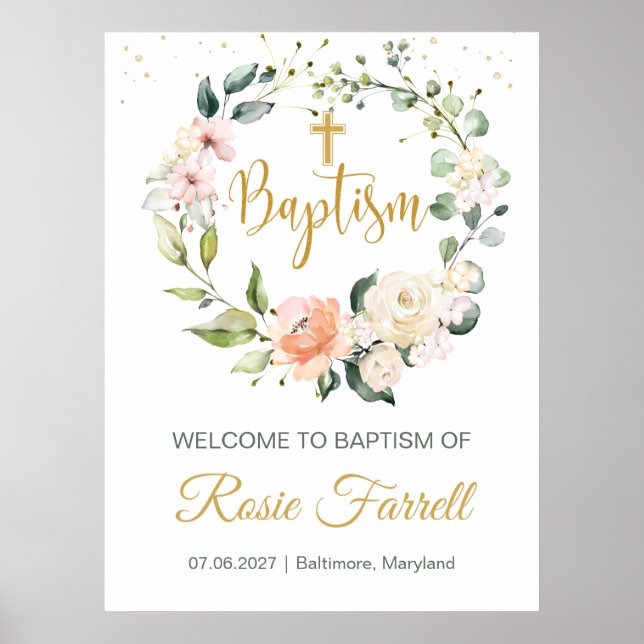 Poster Feuillage vert floral, panneau Baptême de bienvenu (Devant)