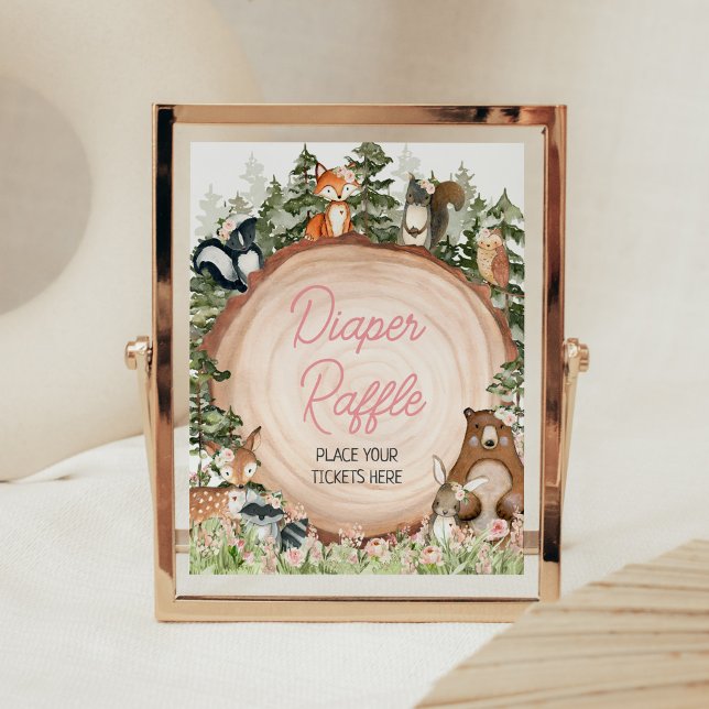 Poster Feuillards de bois Floral (Floral Woodland Animals Baby Shower Diaper Raffle Sign)
