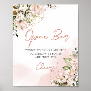 Poster Feuille boho rose doux signe à barre ouverte