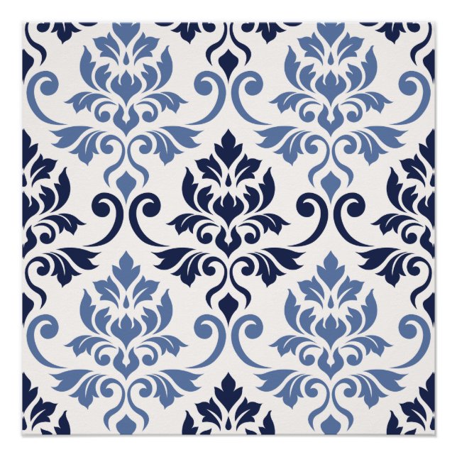 Poster Feuille Damask Big Motif Blues on Cream (Devant)