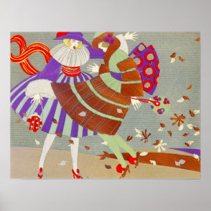 POSTER FEUILLE D'AUTOMNE ET VENT/COSTUMIER DE MODE