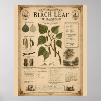 Poster Feuille de bouleau Betula Pendula scientifique bot