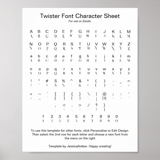 Poster Feuille de caractères de glyphe de police Twister (Devant)