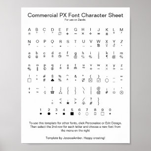 Poster Feuille de caractères de la police Commercial PX p