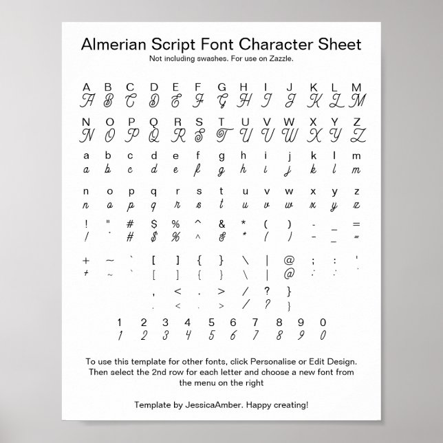 Poster Feuille de caractères de police de script almerien (Devant)
