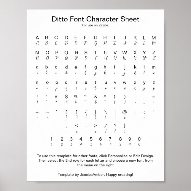 Poster Feuille de caractères du glyphe de police Ditto (Devant)