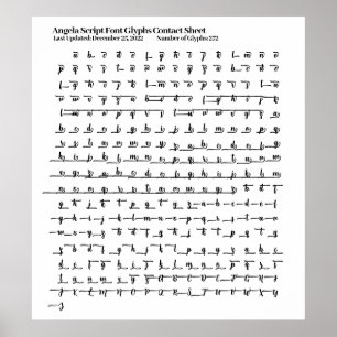 Poster Feuille de contact Angela Script Font Glyphes