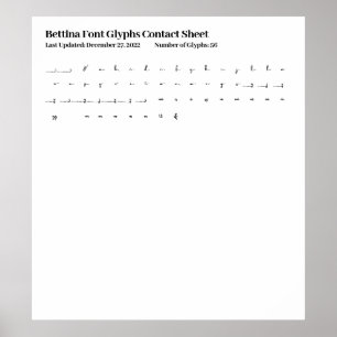 Poster Feuille de contact Bettina Font Glyphes