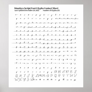 Poster Feuille de contact des glyphes de police de script