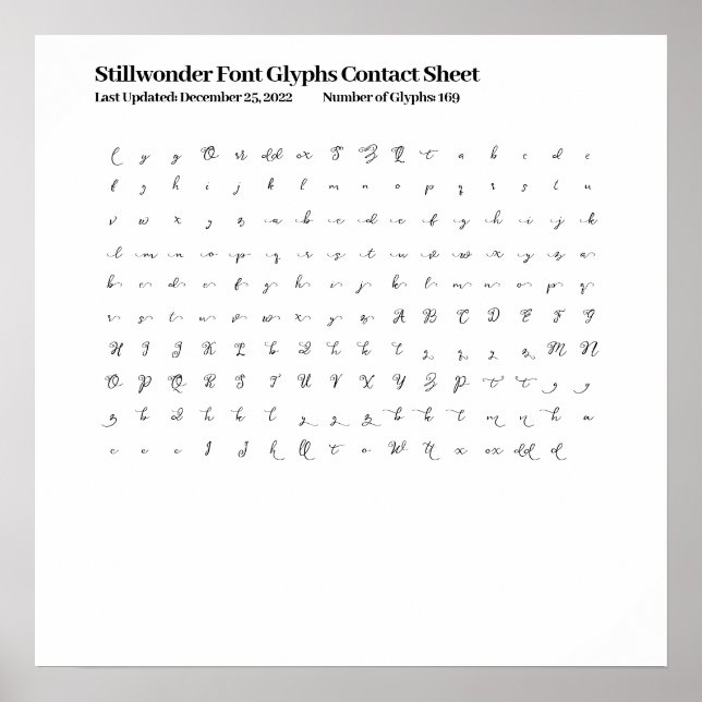 Poster Feuille de contact Glyphes de police Stillwoncomme (Devant)