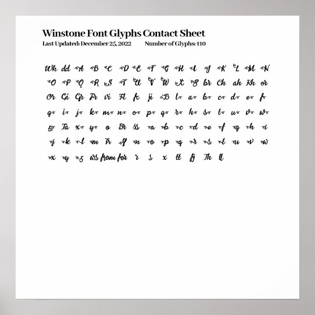 Poster Feuille de contact Glyphes de police Winstone (Devant)