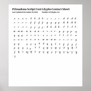 Poster Feuille de contact Grilles de police de script Pri