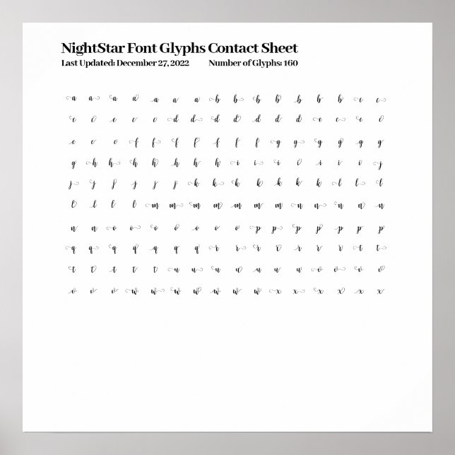 Poster Feuille de contact NightStar Font Glyphs (Devant)