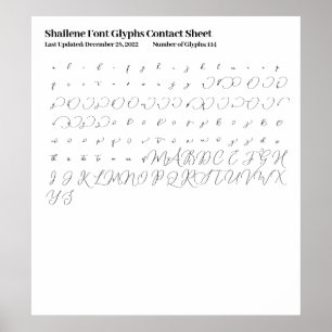 Poster Feuille de contact Shailene Font Glyphes