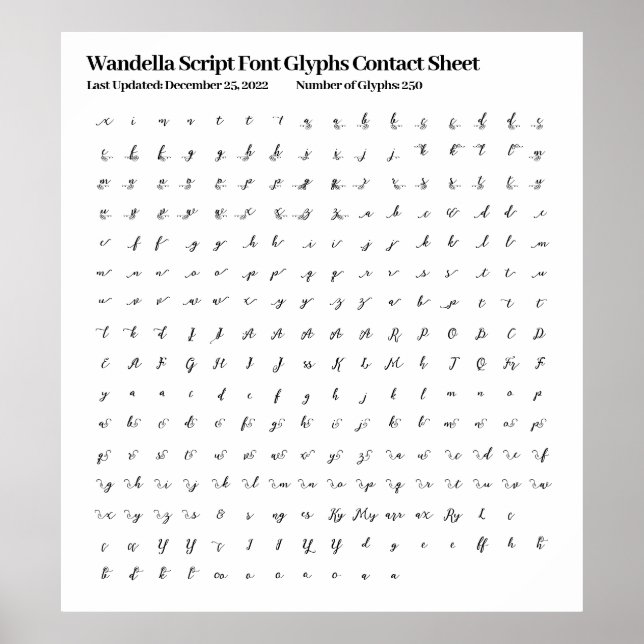 Poster Feuille de contact Wandella Script Font Glyphes (Devant)