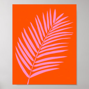 Poster Feuille De Palme Tropicale Orange Et Rose