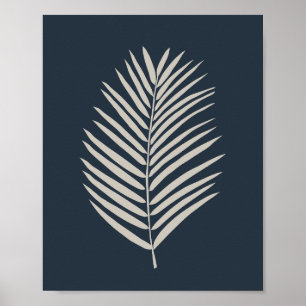 Poster Feuille de palmier bleu marine et crème