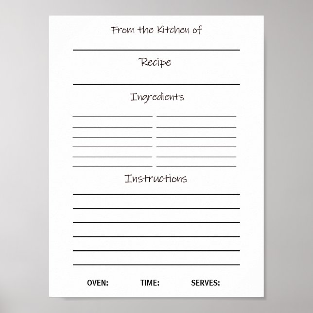 Poster Feuille de recettes de téléchargement instantané (Devant)