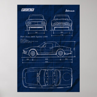 Poster feuille de route fiat dino 2400 spider