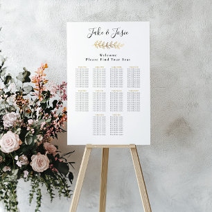 Poster Feuille d'effet or Elégant Mariage Seating Chart