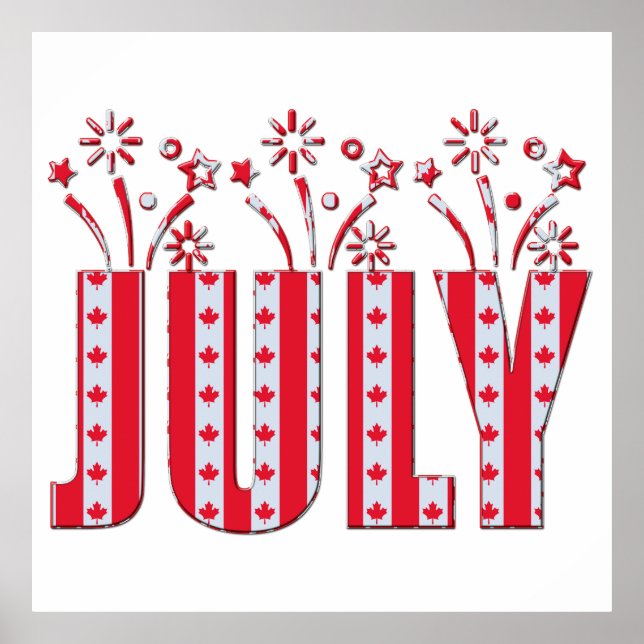 Poster Feuille d'érable canadienne juillet Bonne fête du  (Devant)