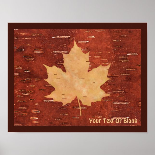 Poster Feuille d'érable sur écorce de bouleau intérieur (Devant)
