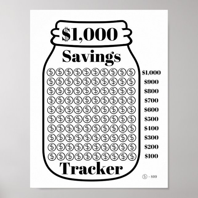 Poster Feuille d'objectif budgétaire Mason Jar $1000 Savi (Devant)