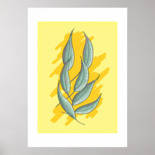 Poster Feuille eucalyptus verte dessin manuel.