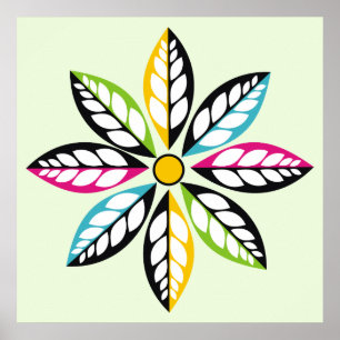 Poster Feuille-Fleur moderne, vert abstrait