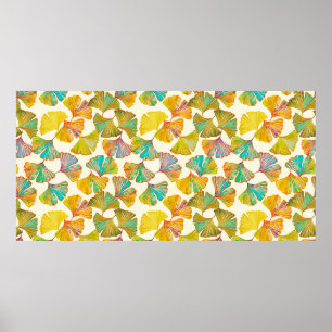 Poster Feuille Gingko sur le sol motif sans couture. Aqua