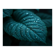 Feuille Macro Sombre Turquoise Avec Gouttelettes d