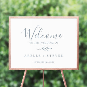 Poster Feuille minimale Accueil Mariage bleu Dusty