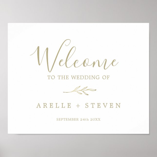Poster Feuille minimale | Bienvenue Mariage or (Devant)