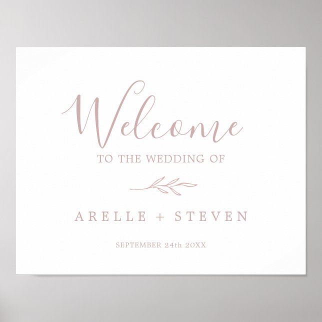 Poster Feuille minimale | Dusty Rose Mariage Bienvenue (Devant)