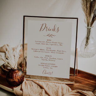 Poster Feuille minimale   Menu Boho Cream Mariage Boisson