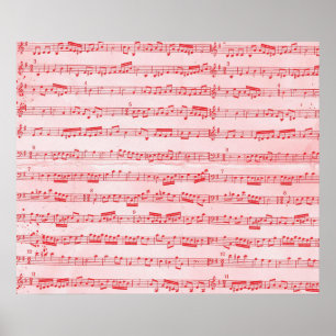 Poster Feuille musicale rouge vintage