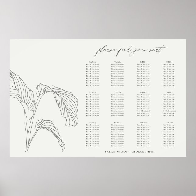 Poster Feuille Paume croquis noir blanc Mariage plan de s (Devant)