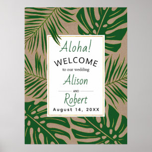 Poster Feuille tropicaux vert et or mariage accueil