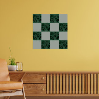 Poster Feuilles À damiers Motif Monstera